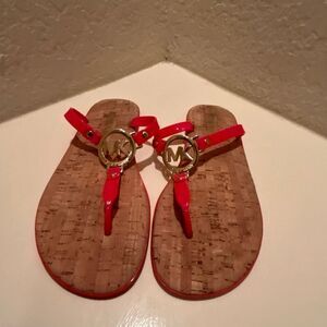 Michael Kors Womens Size 8 Logo Charm Jelly Flip Flop Sandals Gold Red Y2K Beach